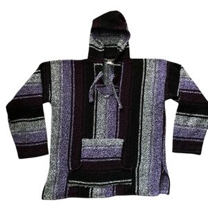 Vintage streetwear Mexican Baja hoodie unisex purple black size Large festival
